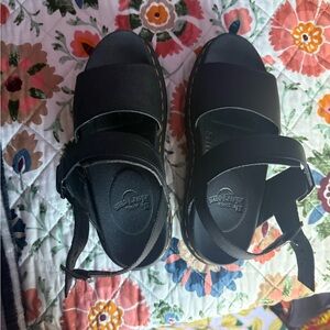 Dr. Martens Black Platform Sandals with Signature Yellow Stitching